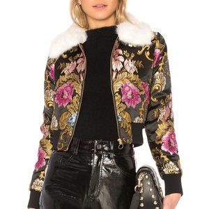 LPA Jacket 618 Black Floral Metallic Bomber Small
